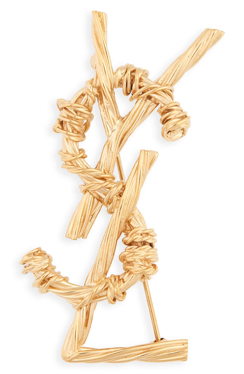 Saint Laurent Rope Textured Monogram Brooch, Main, color, 
