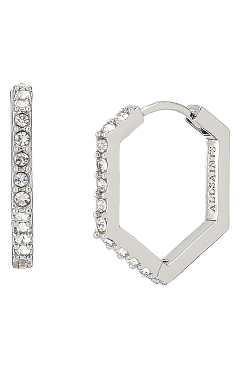 AllSaints Hattie Crystal Hexagon Hoop Earrings, Main, color,