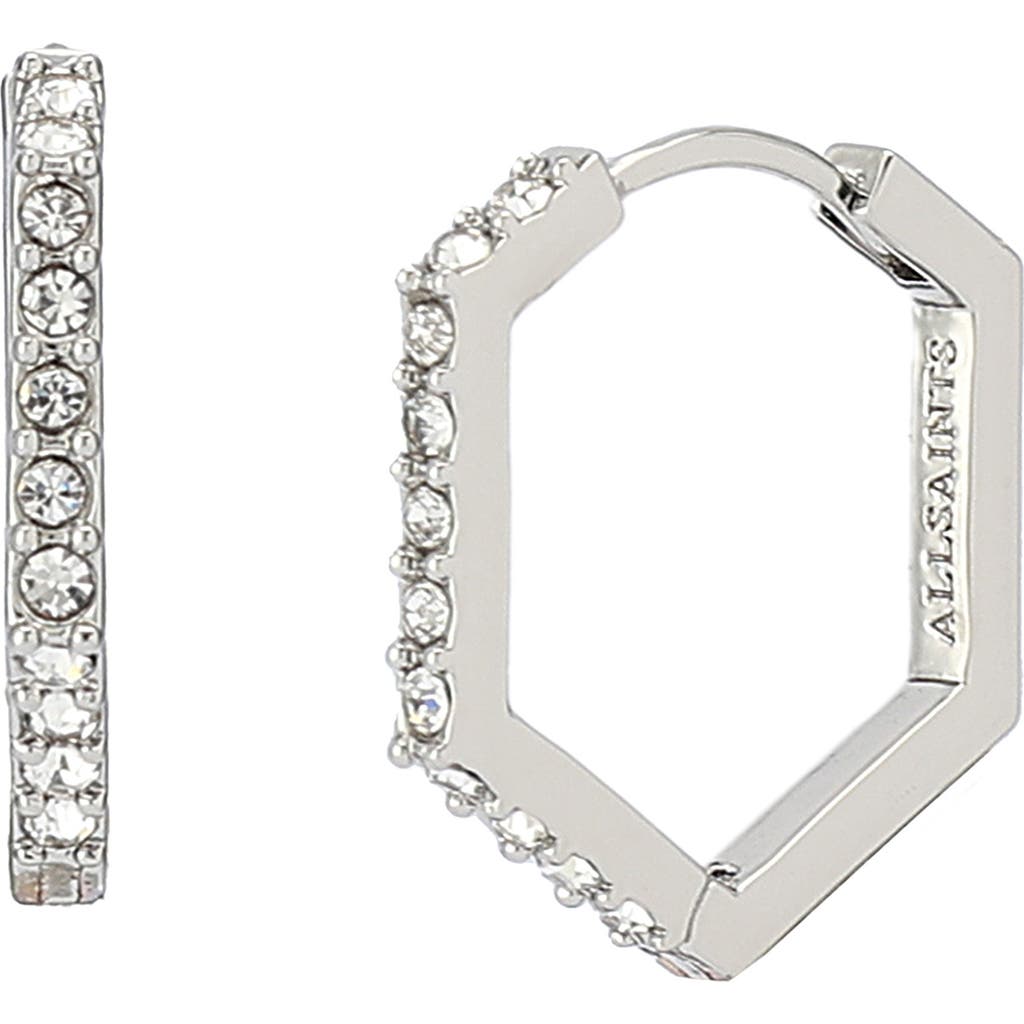 Allsaints Hattie Crystal Hexagon Hoop Earrings In Silver