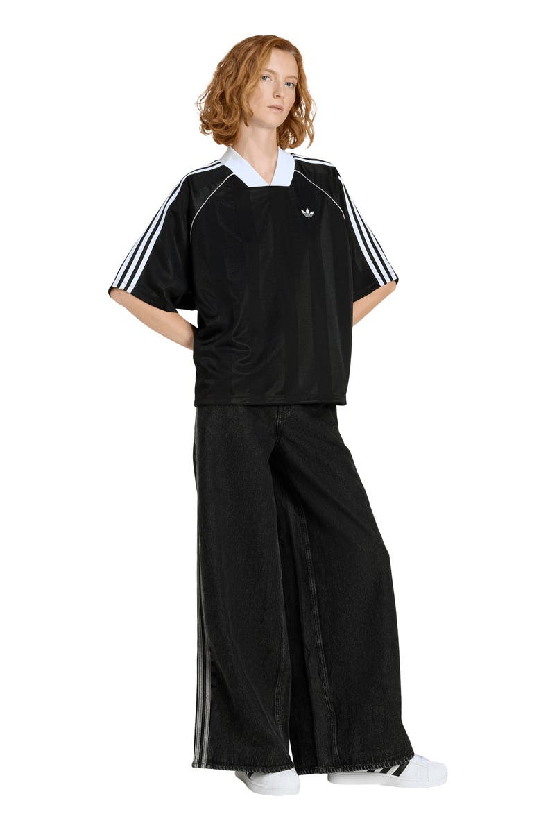 adidas Originals Firebird 3-Stripes Wide Leg Jeans, Alternate, color, True Black Denim