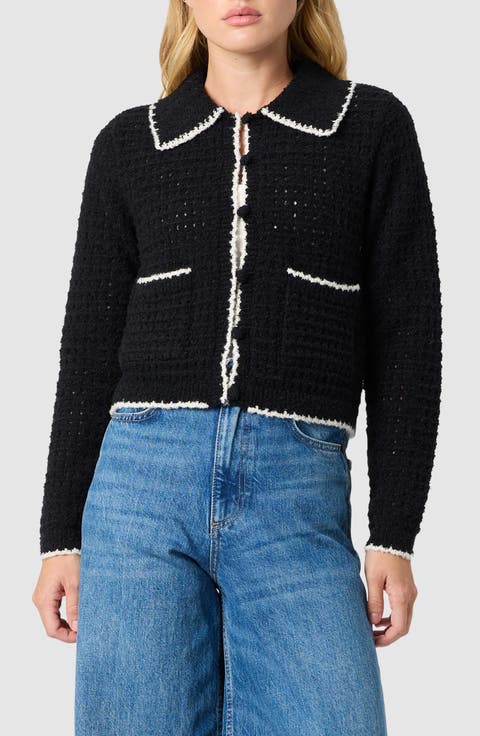 Contrast Trim Point Collar Cardigan