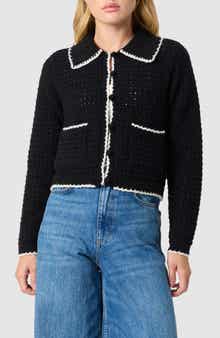 All in Favor Contrast Trim Point Collar Cardigan