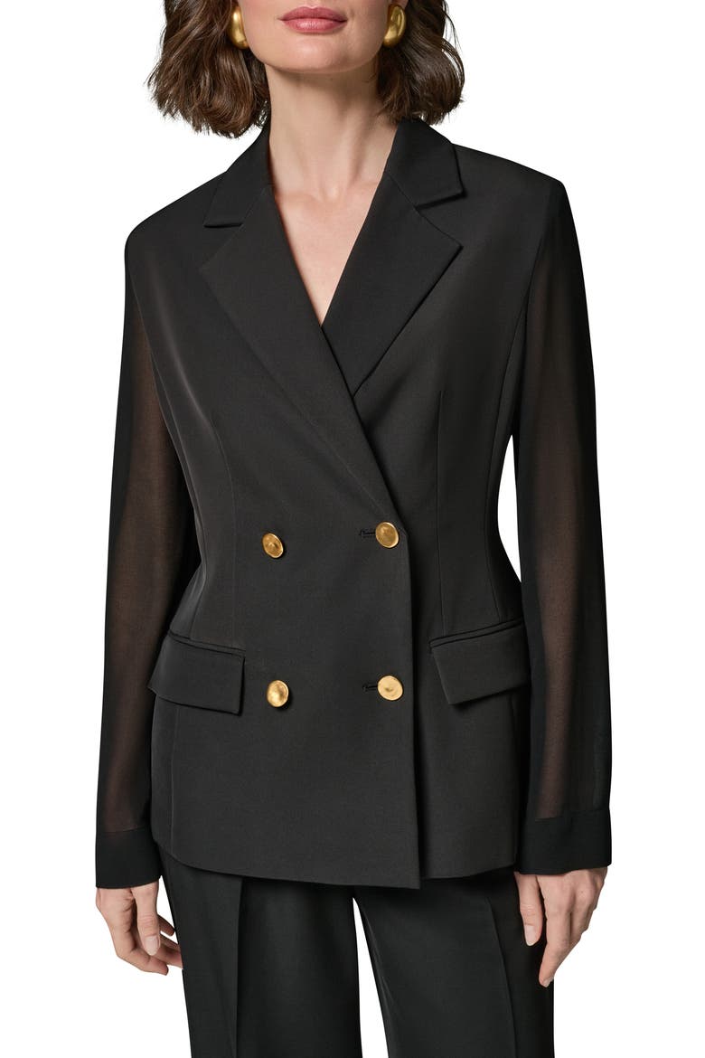 Double Breasted Blazer with Sheer Sleeves, Main, color, BLACK