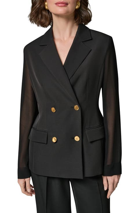 Double Breasted Blazer with Sheer Sleeves