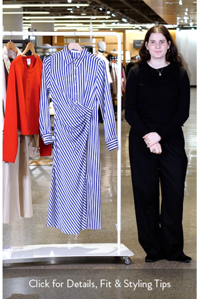 Stripe Wrap Waist Long Sleeve Midi Shirtdress video