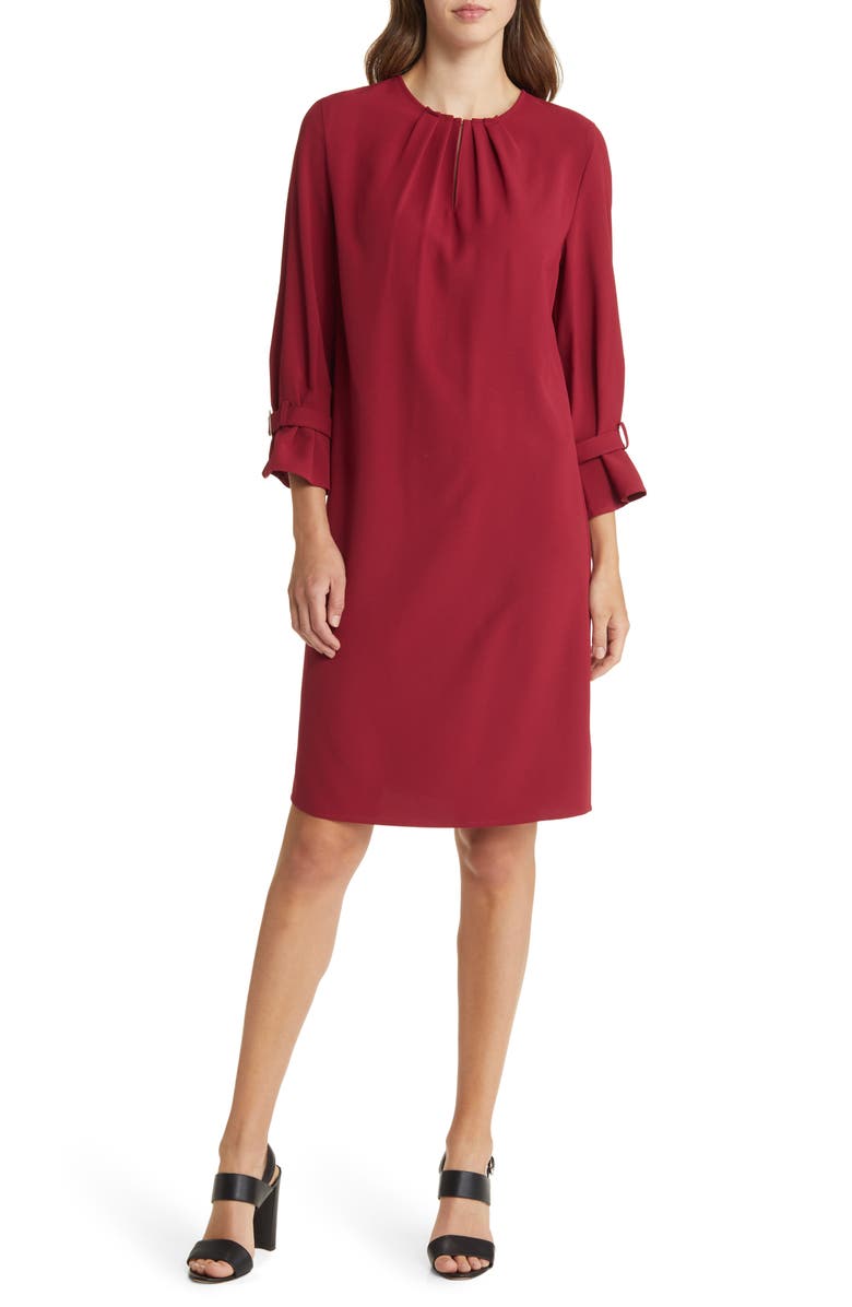 Ming Wang Bell Sleeve Crepe Shift Dress, Main, color,