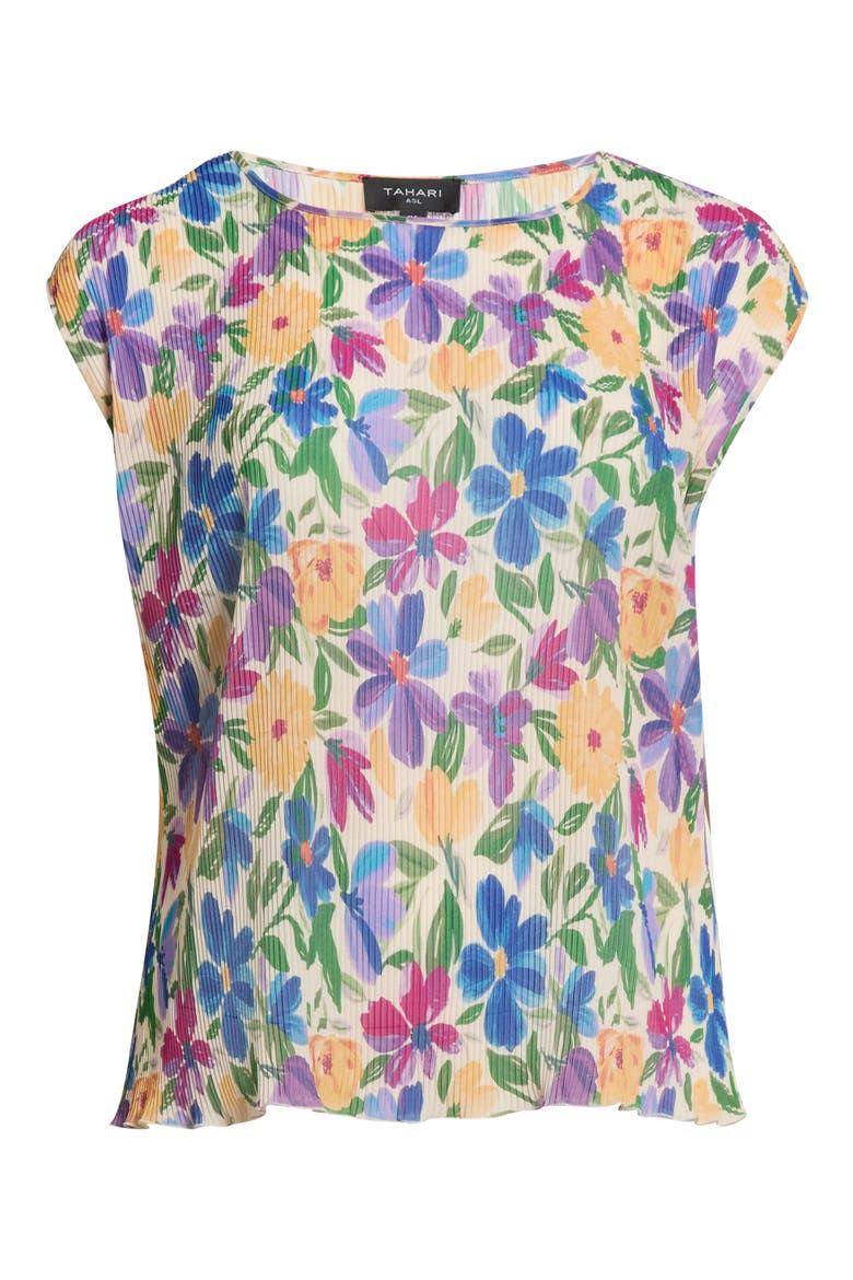 Floral Plissé Cap Sleeve Top, Alternate, color, SAND BERRY FLORAL