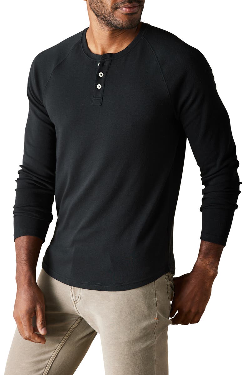 The Normal Brand Puremeso Two Button Henley, Main, color, Black