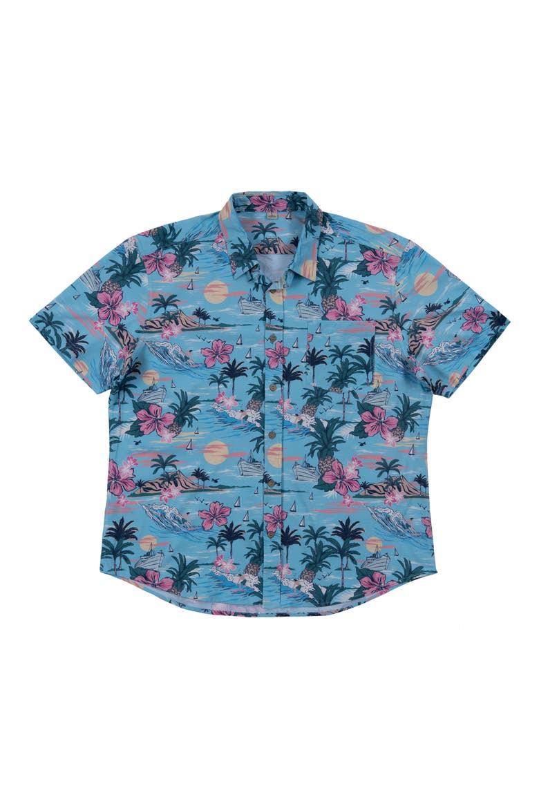 Premier Tropical Print Short Sleeve Button Up Shirt, Main, color, LIGHT BLUE