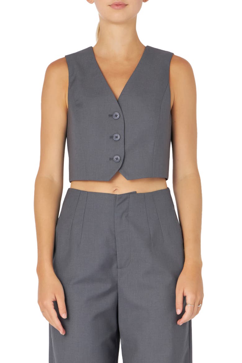 Button-Up Crop Vest, Main, color, HEATHER GREY