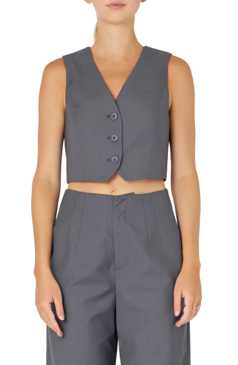 Grey Lab Button-Up Crop Vest, Main, color, Heather Grey