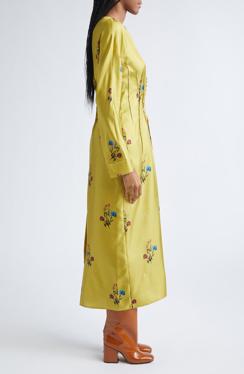 Marni Tulip Print Silk Twill Dress, Alternate, color, Citronelle