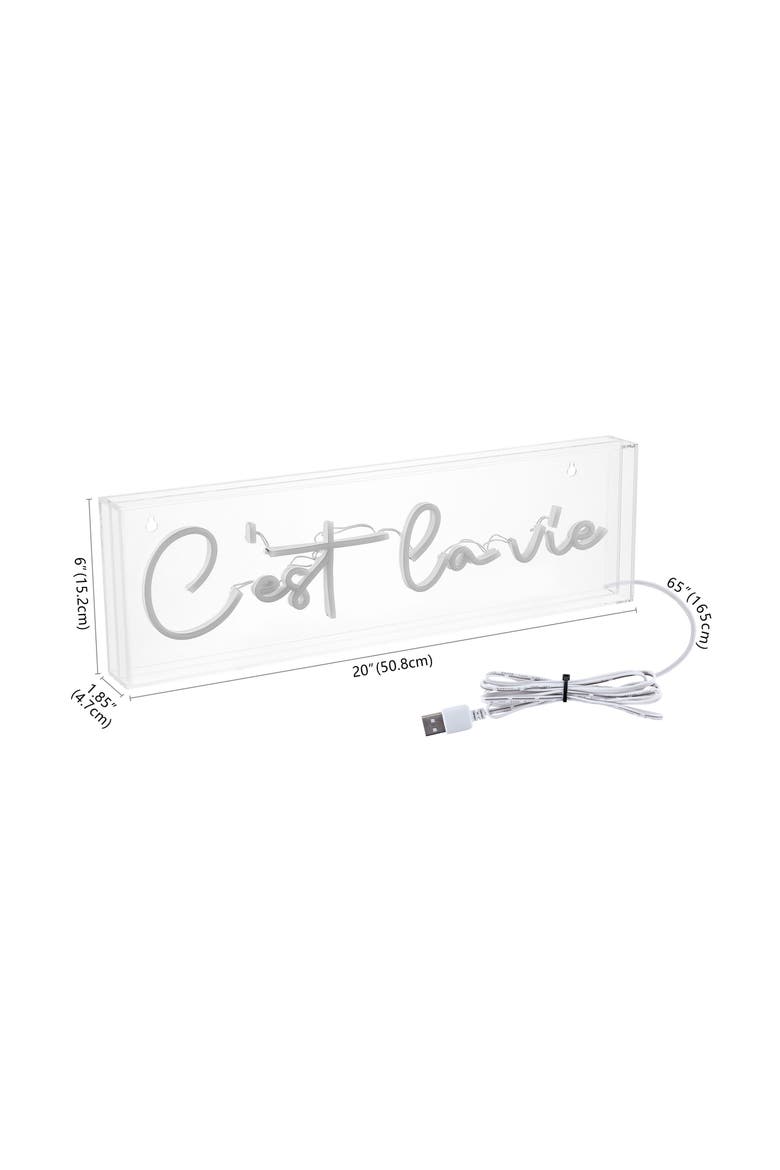 C'est La Vie 20" X 6" Contemporary Glam Acrylic Box USB Operated LED Neon Light, White, Alternate, color, White