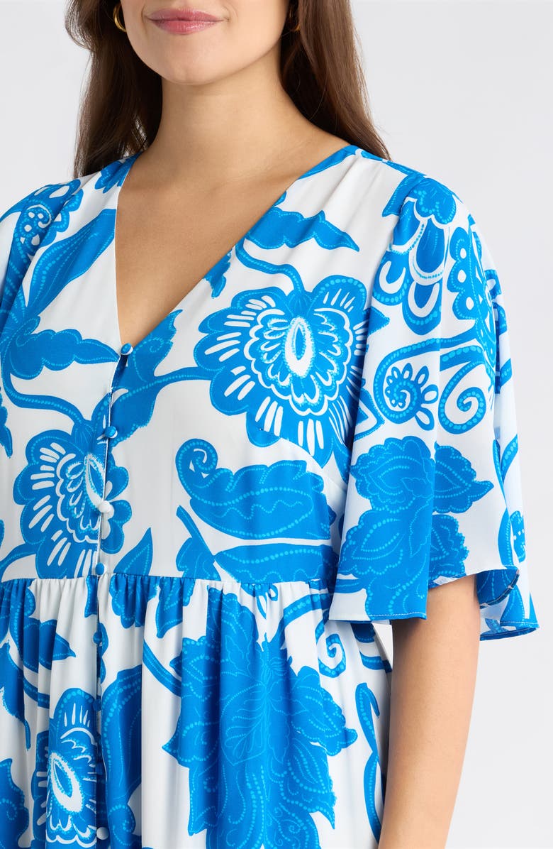 SUGARLIPS Maci Floral Lody Flare Minidress, Alternate, color, White-Blue-Multi