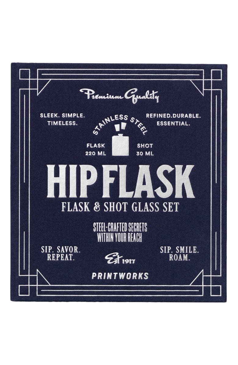 PRINTWORKS Hip Flask & Shot Glass Set, Alternate, color, Dark Blue
