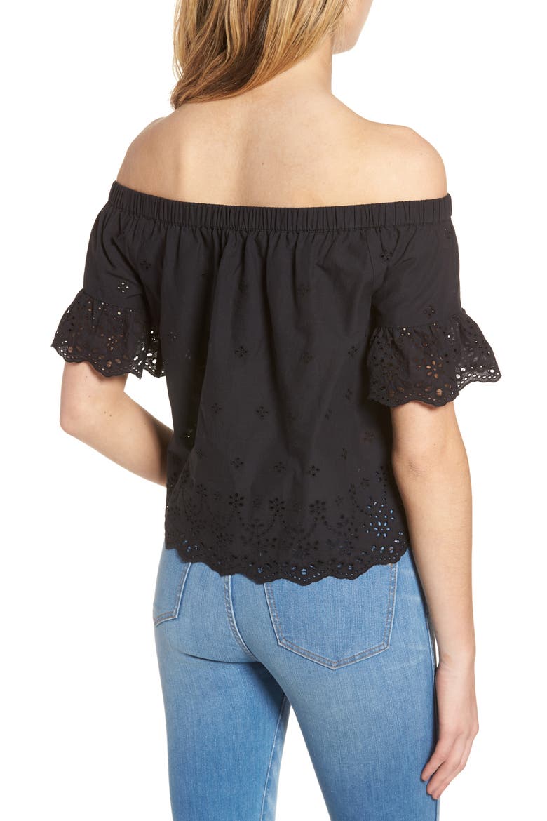Off the Shoulder Eyelet Top, Alternate, color, TRUE BLACK