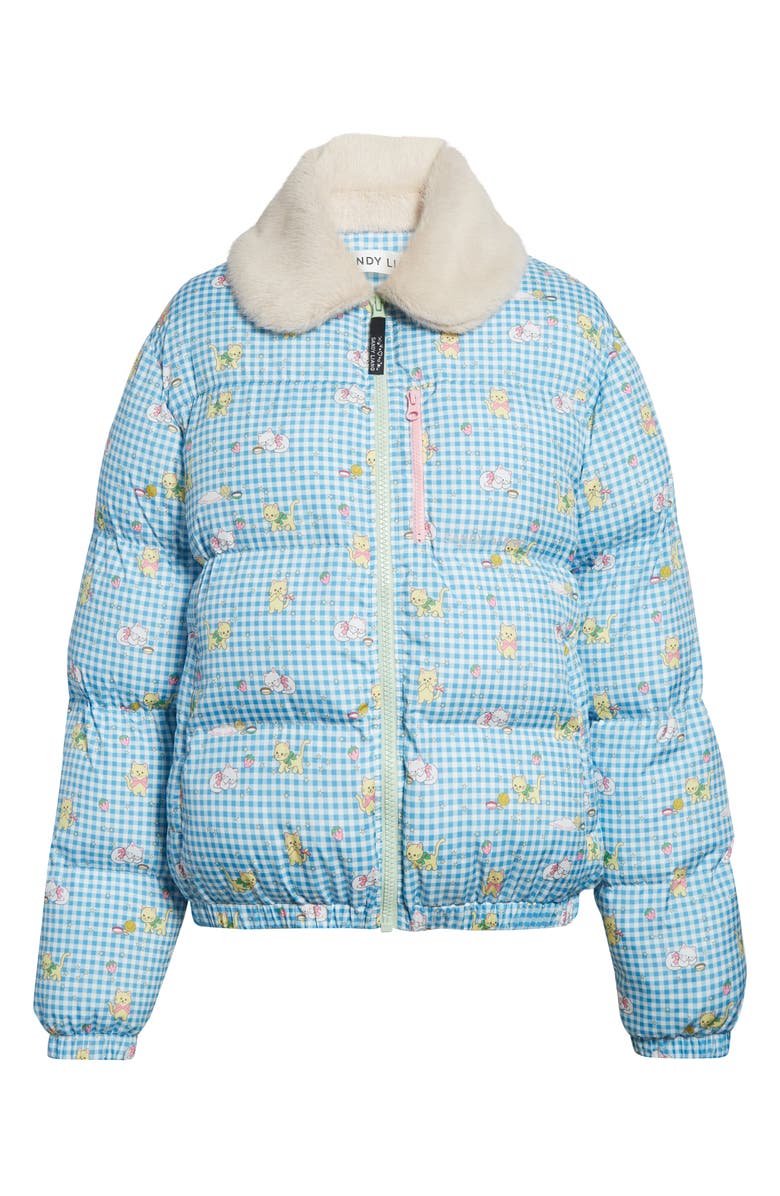 Sandy Liang Benny Faux Fur Collar Quilted Puffer Jacket, Alternate, color, Blue Multi