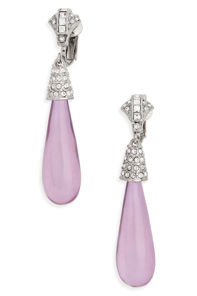 Crystal Encrusted Clip Earrings, Main, color, SILVER