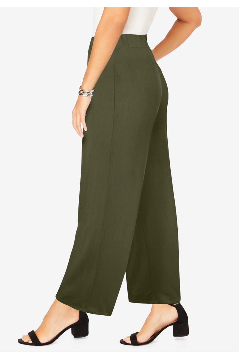 Everyday Stretch Knit Wide Leg Pant, Alternate, color, DARK OLIVE GREEN