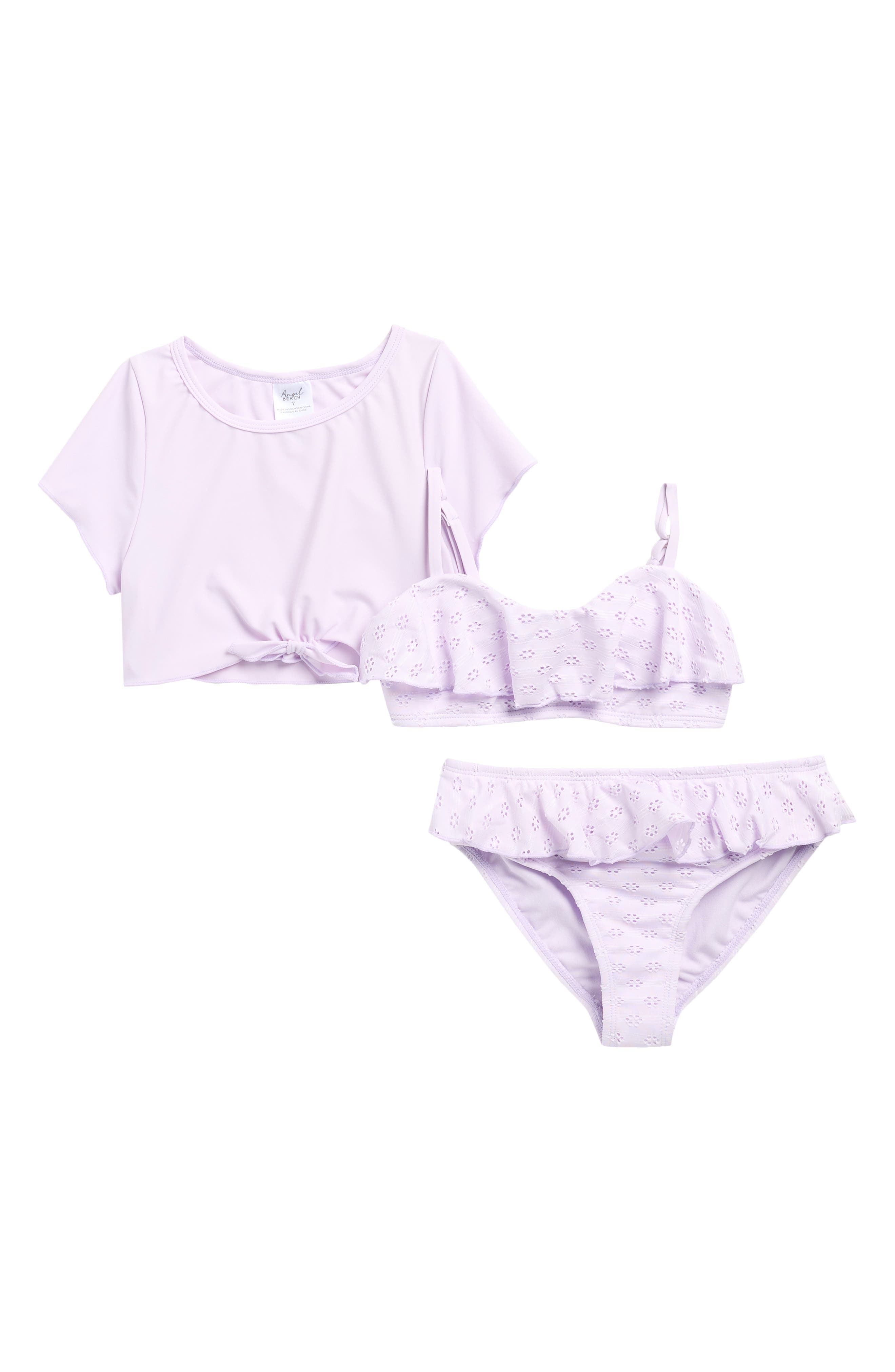 Angel Beach Kids' Rashguard Top, Bikini Top & Bottoms Set