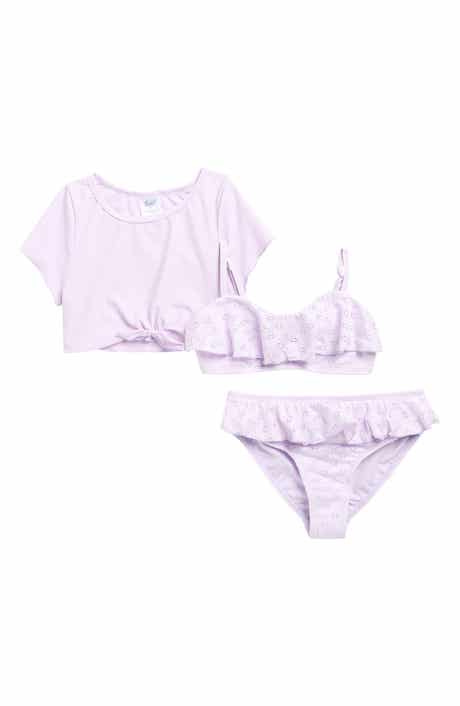 Angel Beach Kids' Rashguard Top, Bikini Top & Bottoms Set