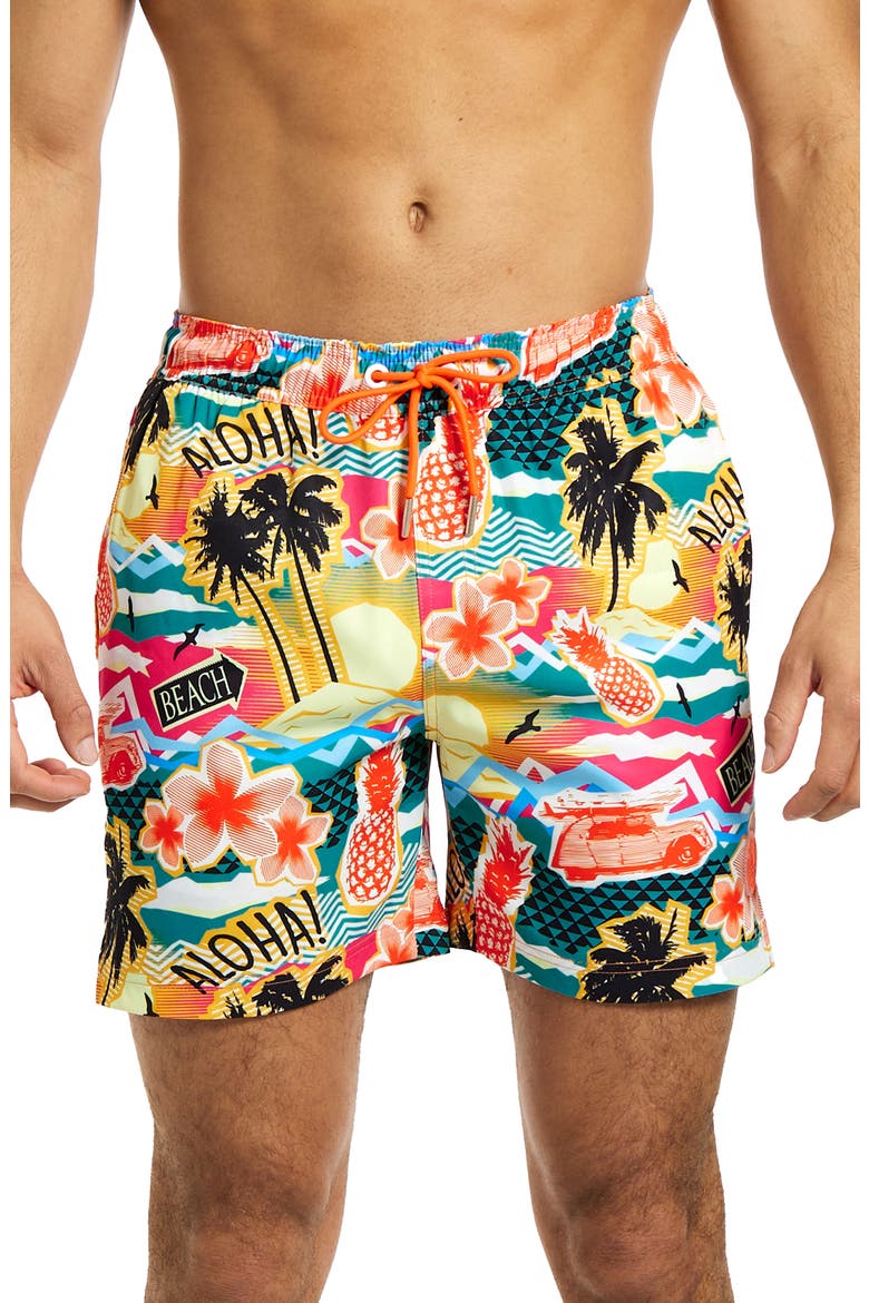 Aloha Hero Stretch Swim Trunks, Alternate, color, ORANGE