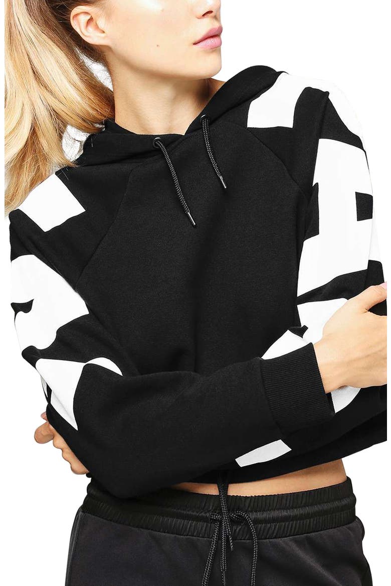 Logo Boxy Crop Hoodie, Main, color, BLACK