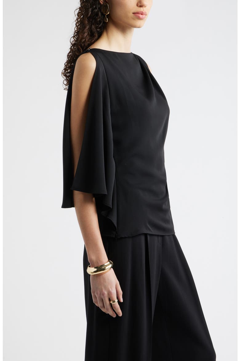 Single Split Sleeve Crepe Top, Alternate, color, BLACK