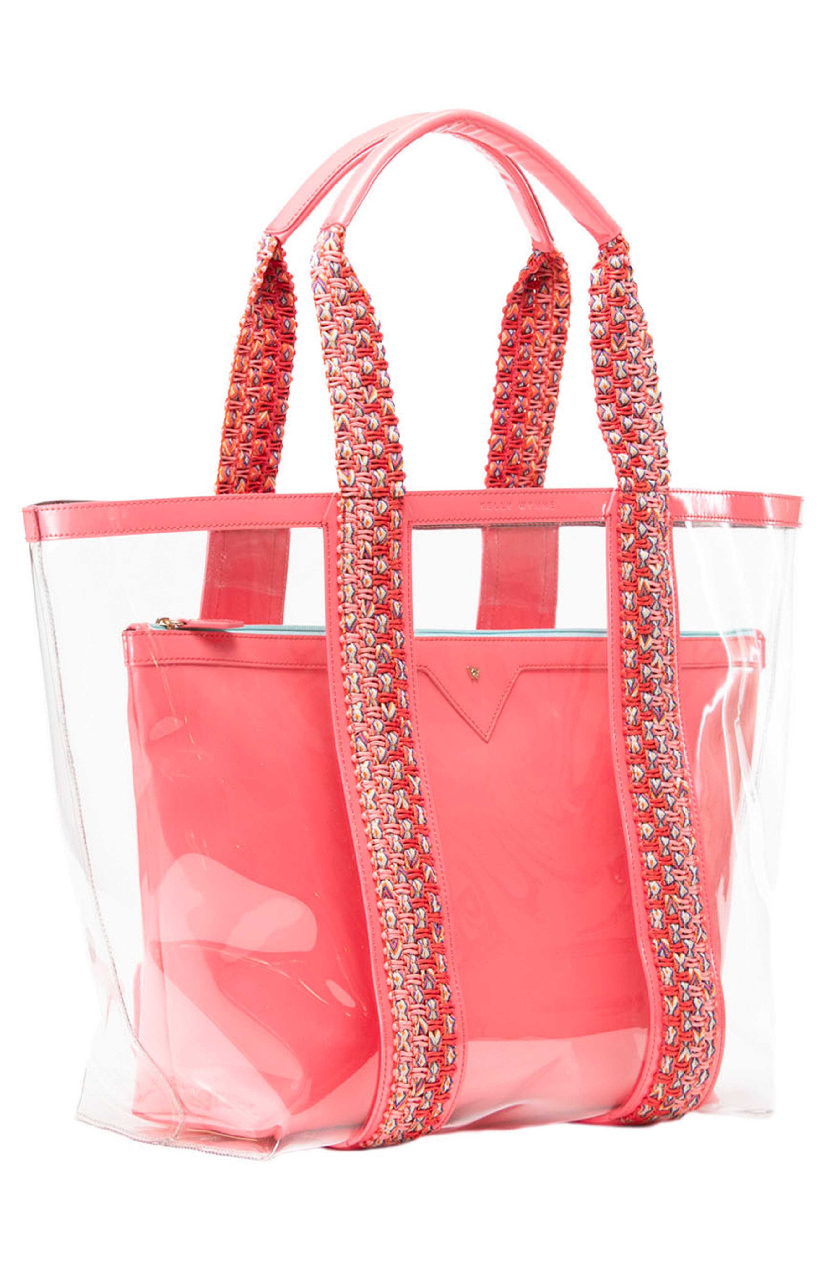 Clear Beach Tote, Alternate, color, CORAL/ CLEAR