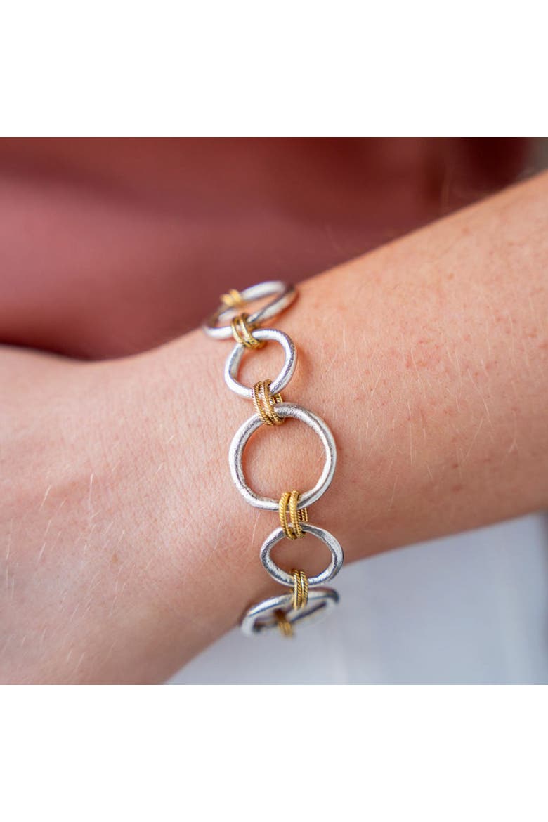 Mixed Metal Sculpted Circle Bracelet, Alternate, color, Silver