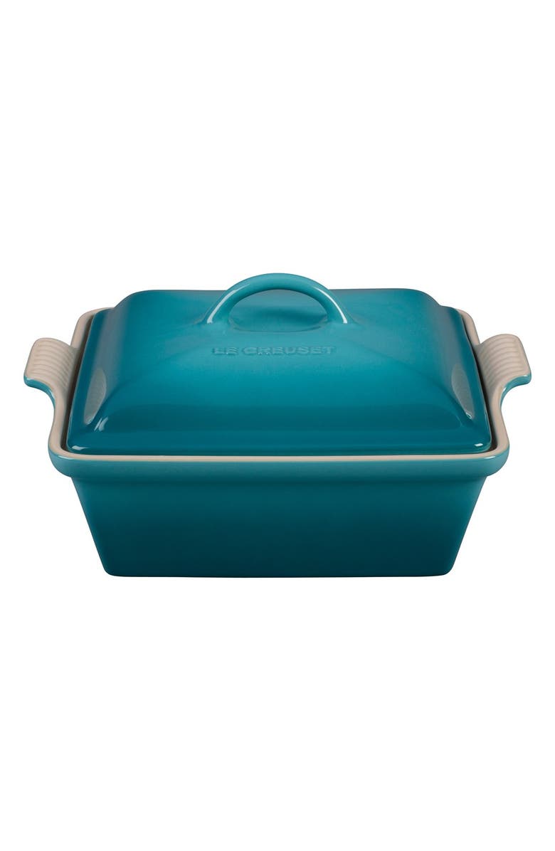 Le Creuset Heritage 2 1/2 Quart Covered Square Stoneware Casserole, Main, color, Caribbean