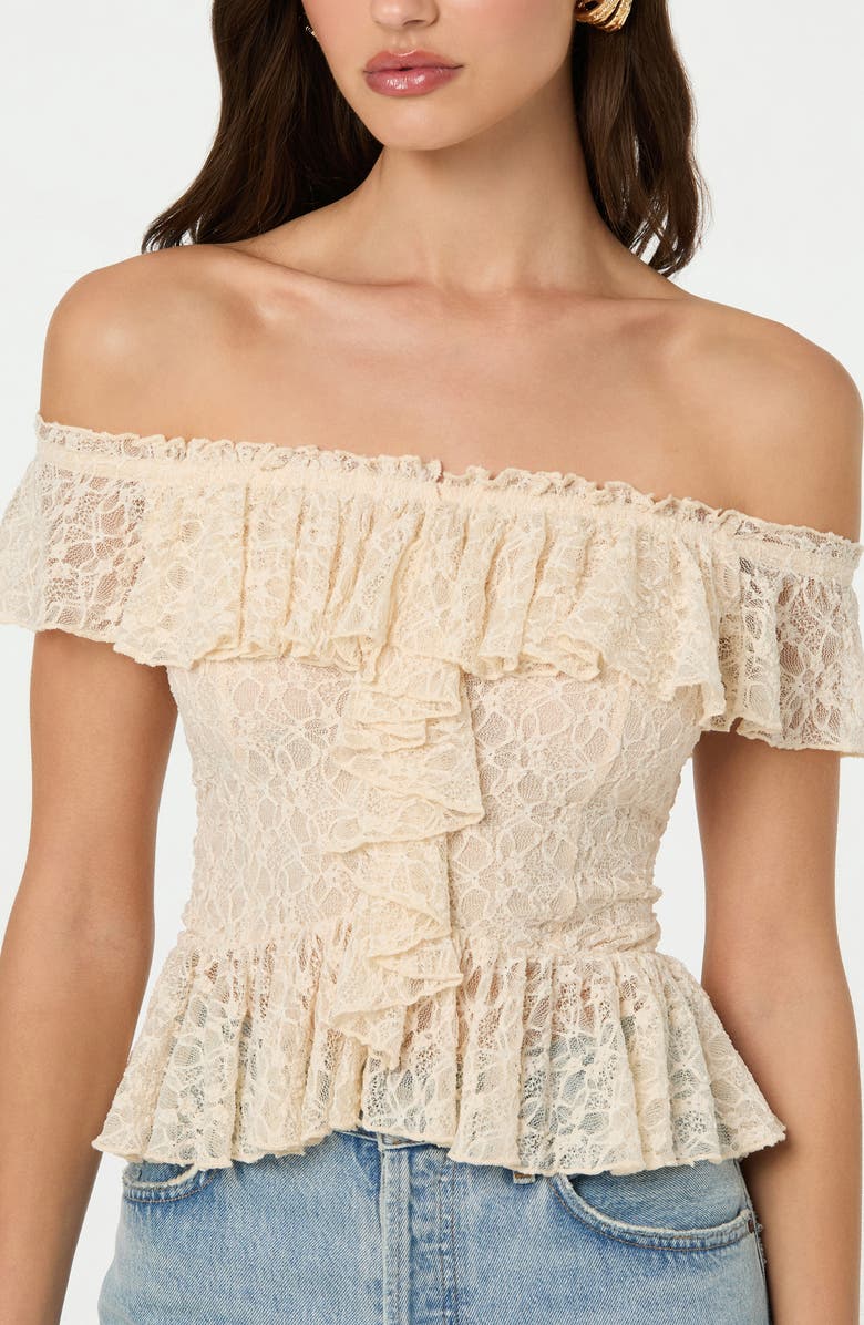 ASTR the Label Off the Shoulder Lace Peplum Top, Alternate, color, Ivory