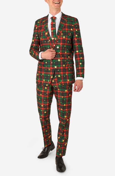 Tartan Tidings Slim Fit Plaid Two-Piece Suit & Tie Set (Regular & Big)