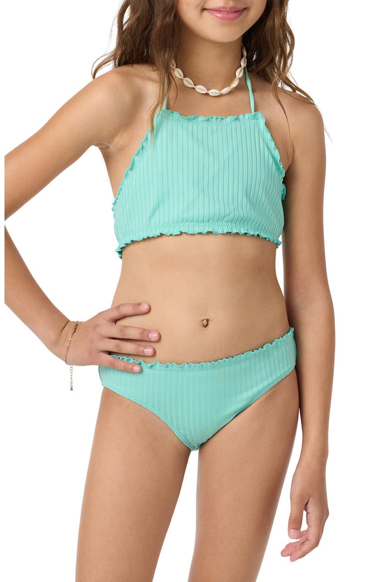 Kids' Shore Break Rib Ruffle Two-Piece Swimsuit, Alternate, color, HOLIDAY