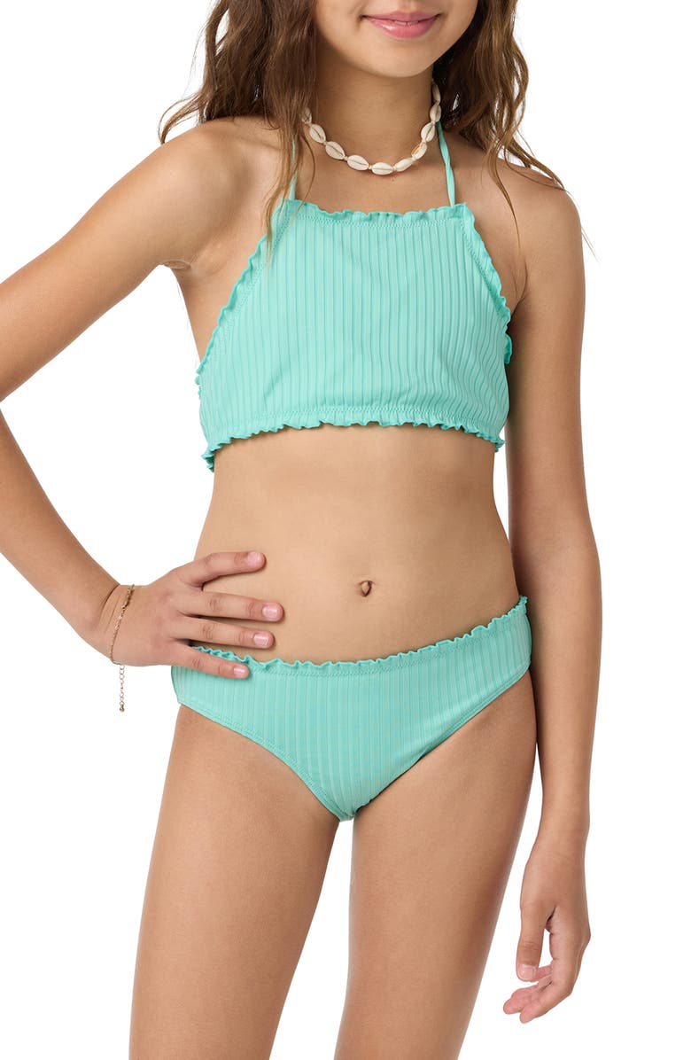 O'Neill Kids' Shore Break Rib Ruffle Two-Piece Swimsuit, Alternate, color, Holiday