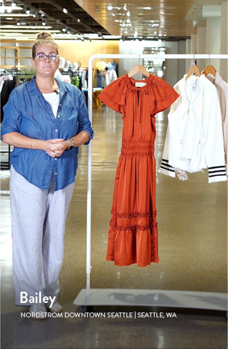 Tiered Ruffle Sleeve Tie Neck Midi Dress, sales video thumbnail