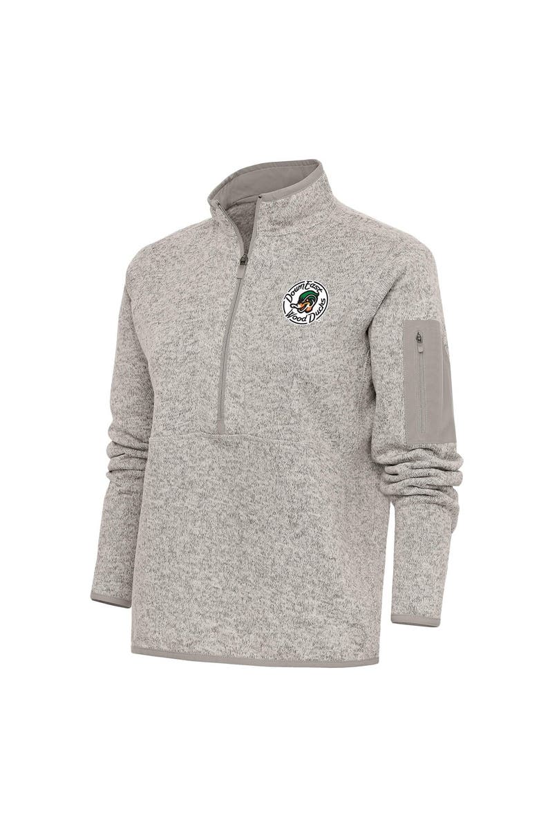 ANTIGUA Women's Antigua Oatmeal Down East Wood Ducks Fortune Half-Zip Pullover Jacket, Alternate, color,