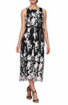 Alex Evenings Embroidered Floral Cocktail Midi Dress