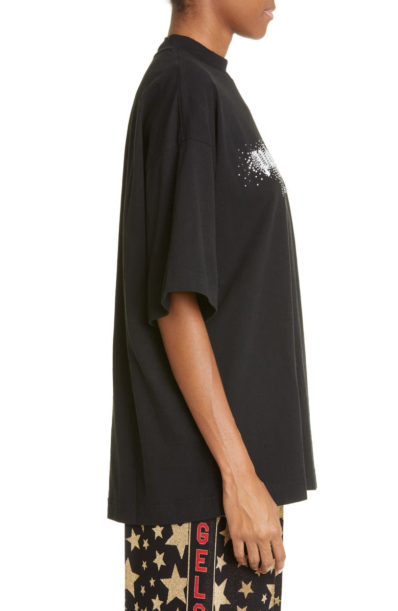 Palm Angels Rhinestone Spray Logo Crewneck Cotton T-Shirt, Alternate, color, 