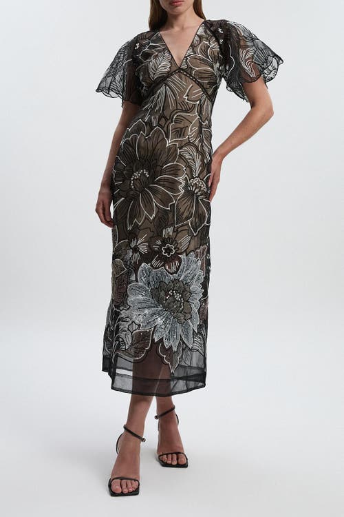 Karen Millen Sequin Organdie Woven Maxi Dress In Black