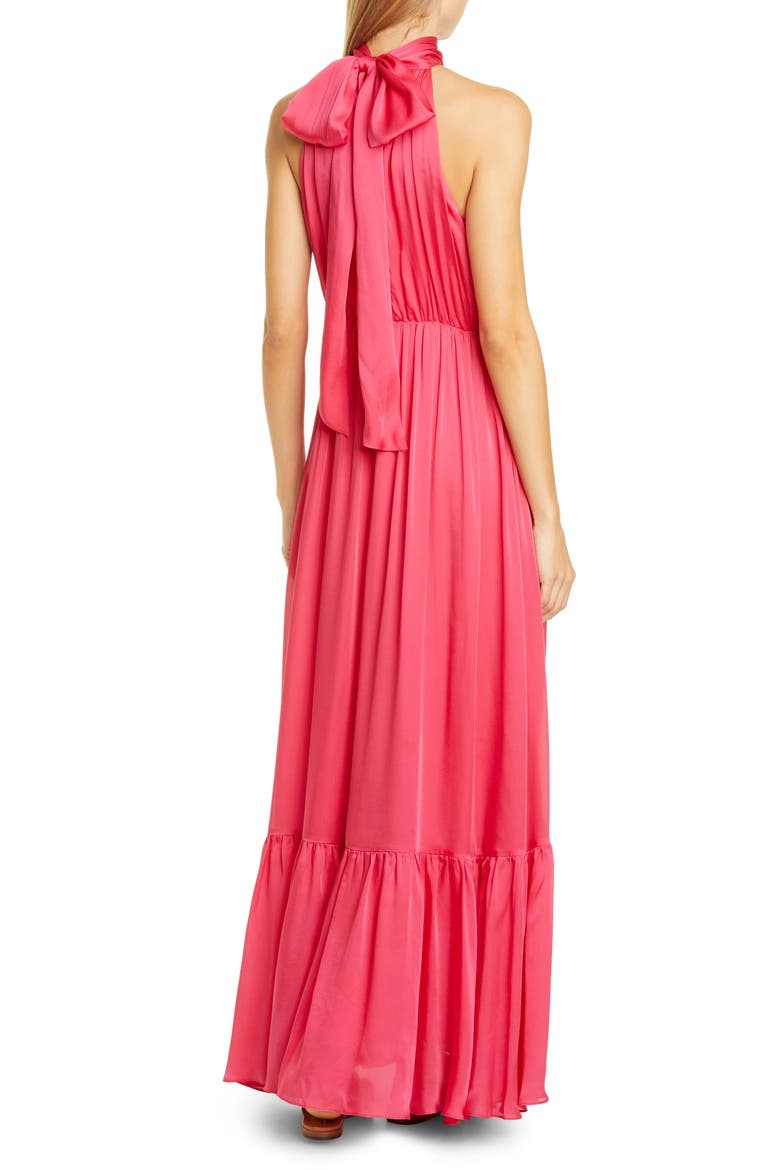 Halter Bow Silk Maxi Dress, Alternate, color, MAGENTA