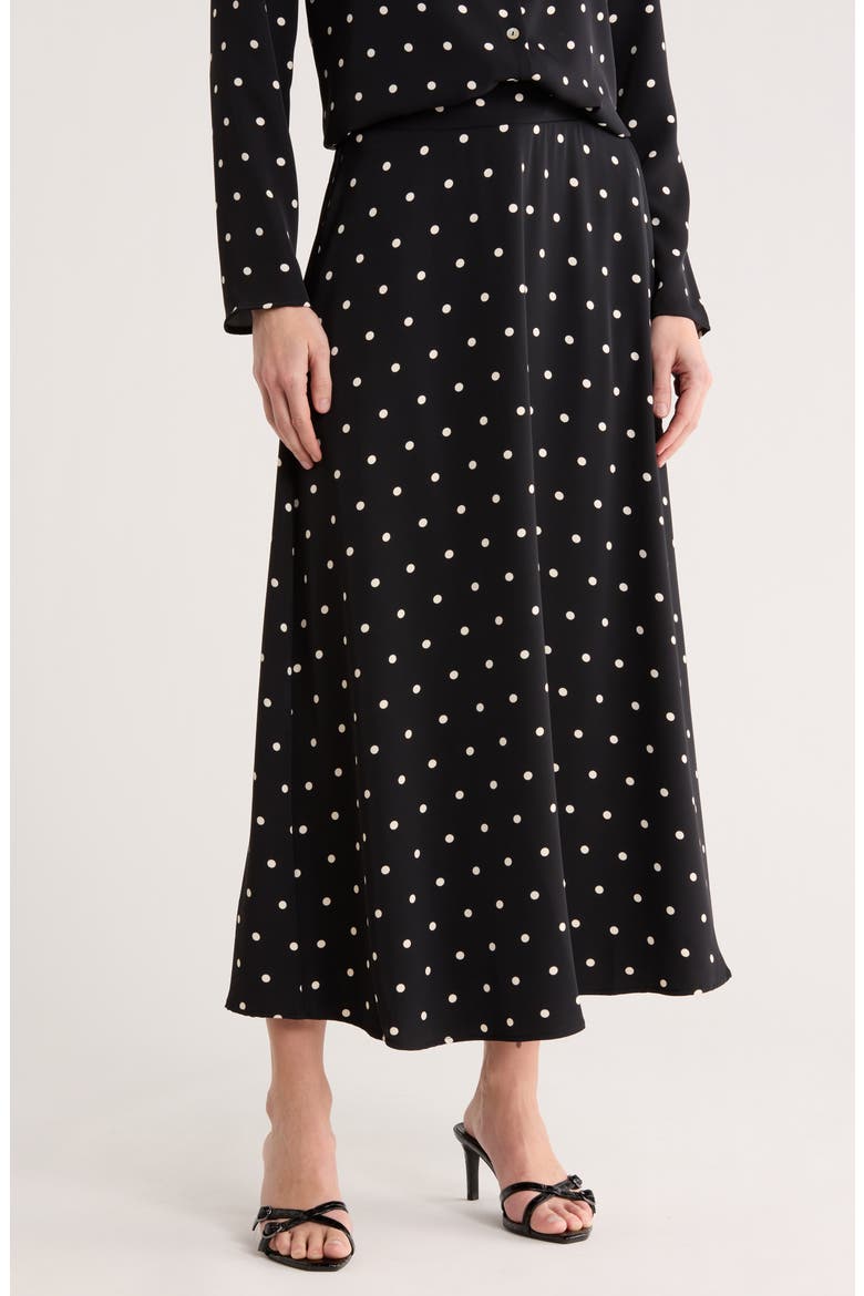 Luxe Polka Dot Crepe Midi Skirt, Main, color, BLACK BONE DOT