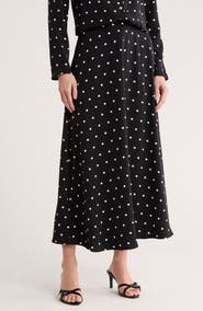 MELLODAY Luxe Polka Dot Crepe Midi Skirt