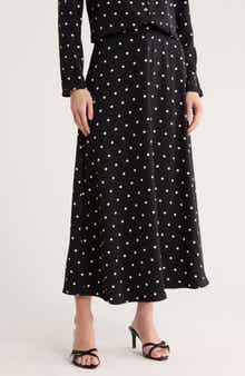 MELLODAY Luxe Polka Dot Crepe Midi Skirt