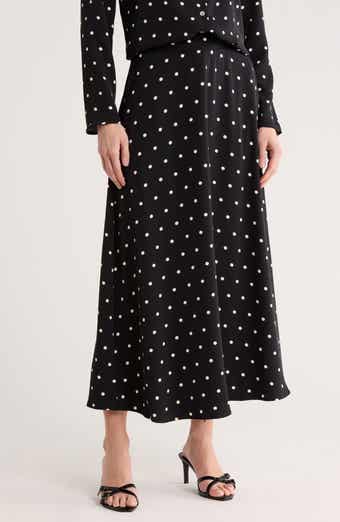 MELLODAY Luxe Polka Dot Crepe Midi Skirt
