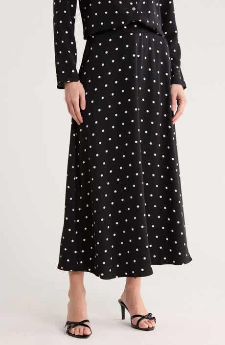 MELLODAY Luxe Polka Dot Crepe Midi Skirt