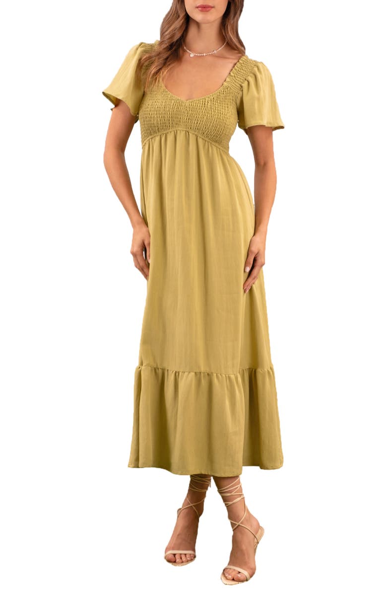 AUGUST SKY Short Sleeve Midi Dress, Main, color, Kiwi
