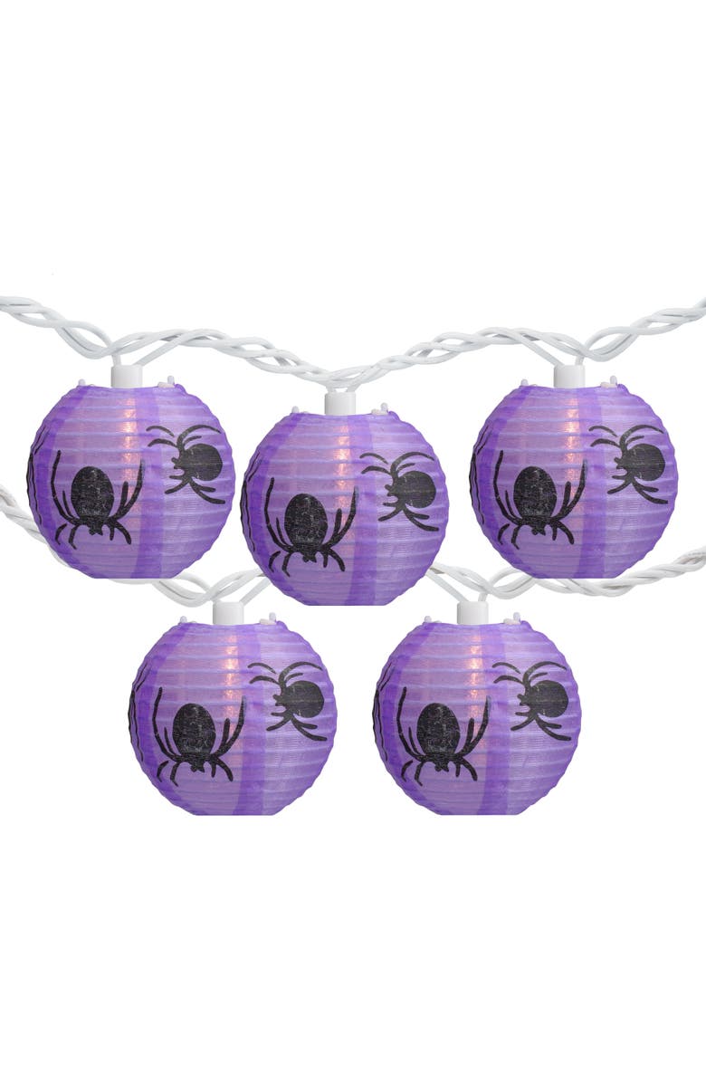 Northlight 10ct Spider Paper Lantern Halloween Lights - Purple - Clear Lights - 8.5' White Wire, Main, color, Purple