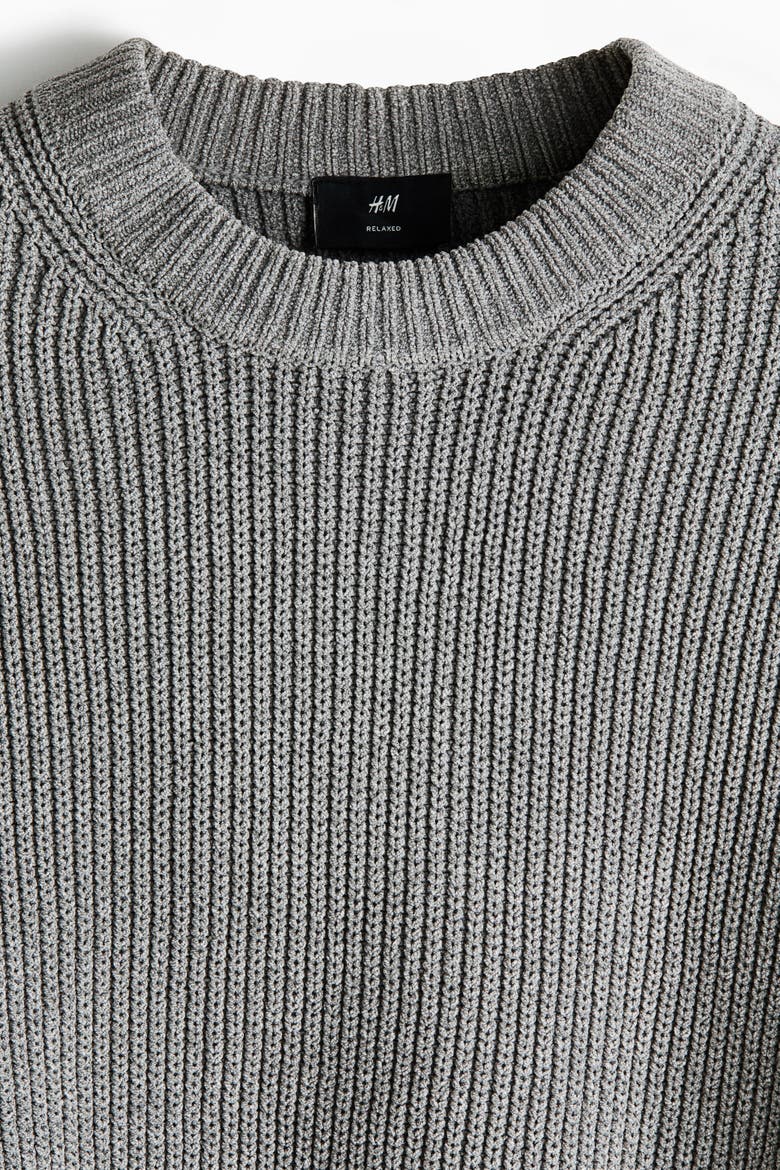 Relaxed-Fit Rib-Knit Sweater, Alternate, color, Gray