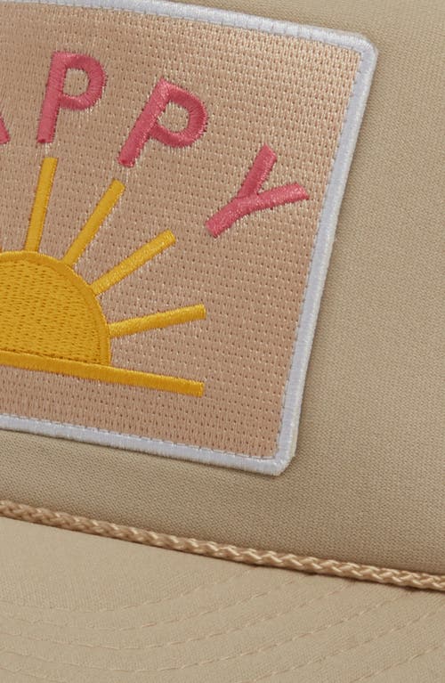 Friday Feelin ' Happy Patch Trucker Hat In Tan